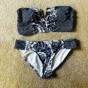 LOFT Strapless Tankini Top & Bottom Set | Blue Patterned | XS